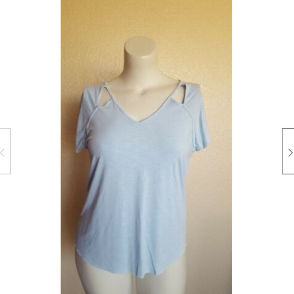 MICHAEL STARS Cutout V-Neck Jersey Knit Top One Size NWOT Icy Blue